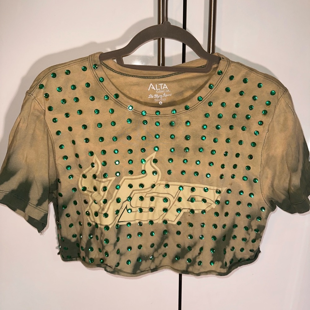 REWORKED HAND BEDAZZLED USF CROP TOP